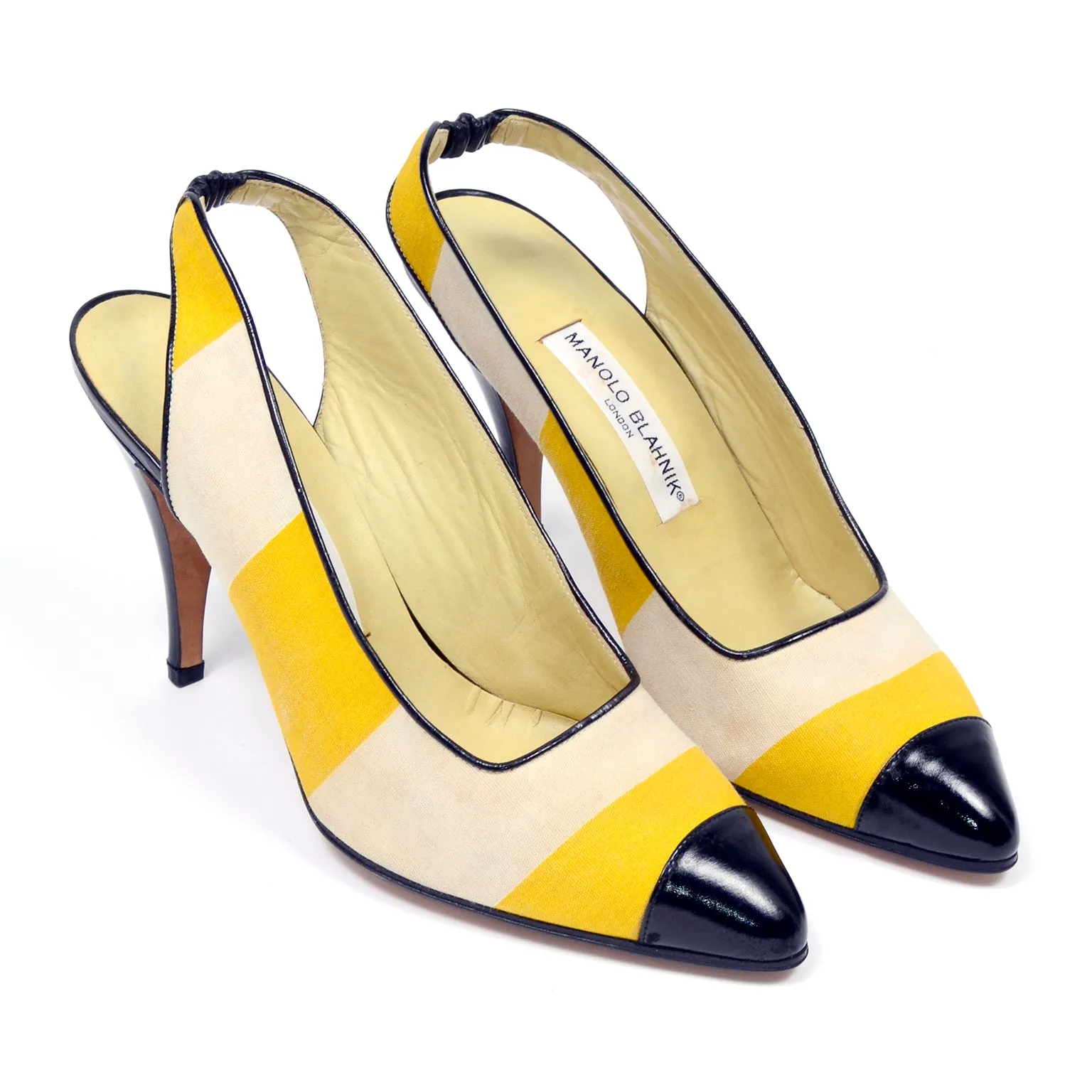 1980s Manolo Blahnik Yellow & Cream Striped Vintage Heels 39.5