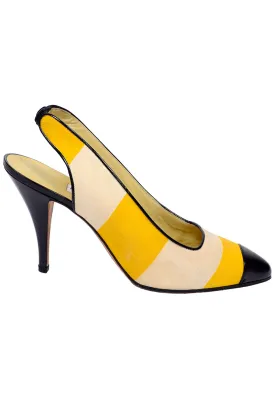 1980s Manolo Blahnik Yellow & Cream Striped Vintage Heels 39.5