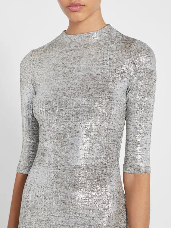 Alice   Olivia - Delora Fitted Mock Neck Dress in Silver