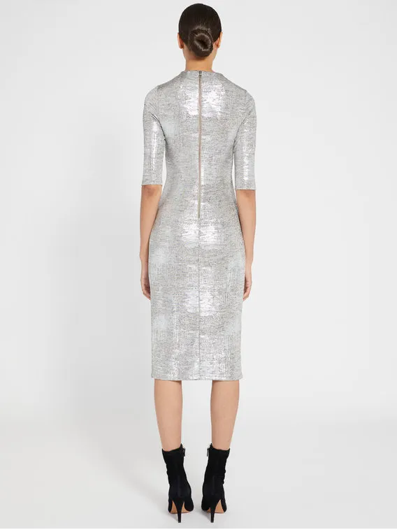 Alice   Olivia - Delora Fitted Mock Neck Dress in Silver