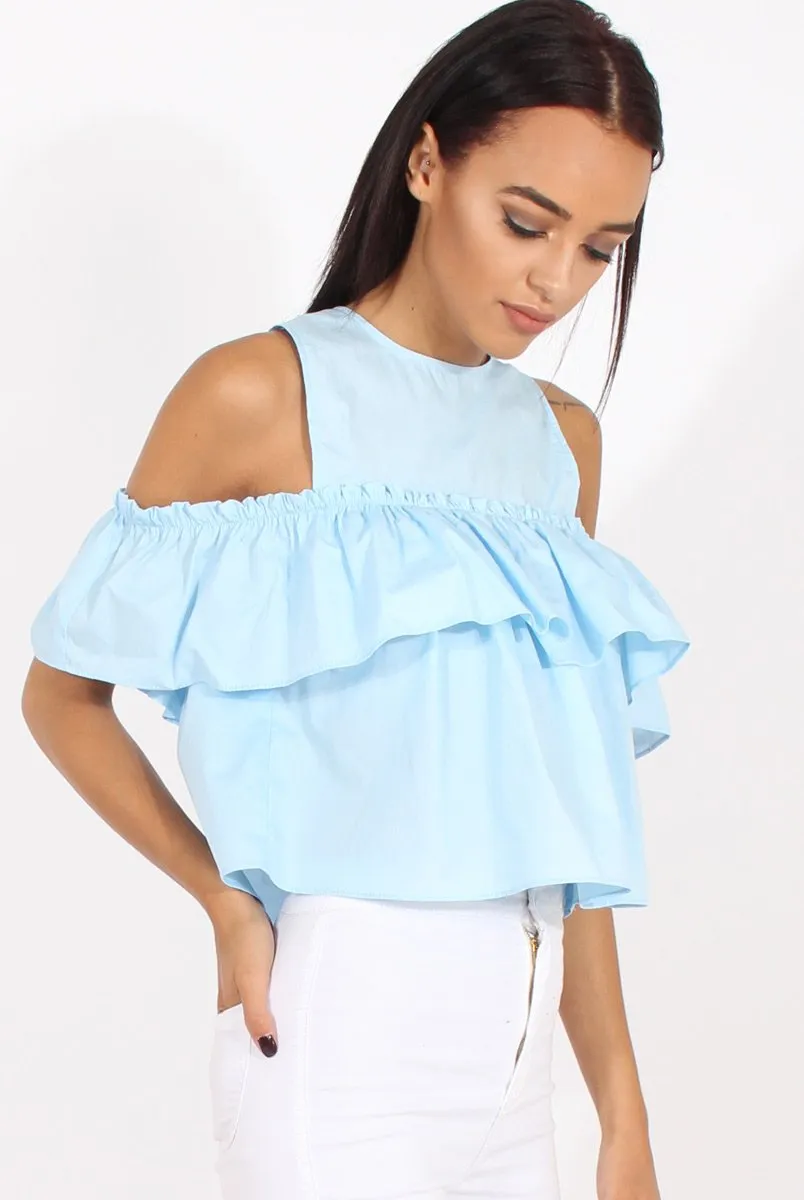 Blue Cold Shoulder Frill Layer Top - Ursula