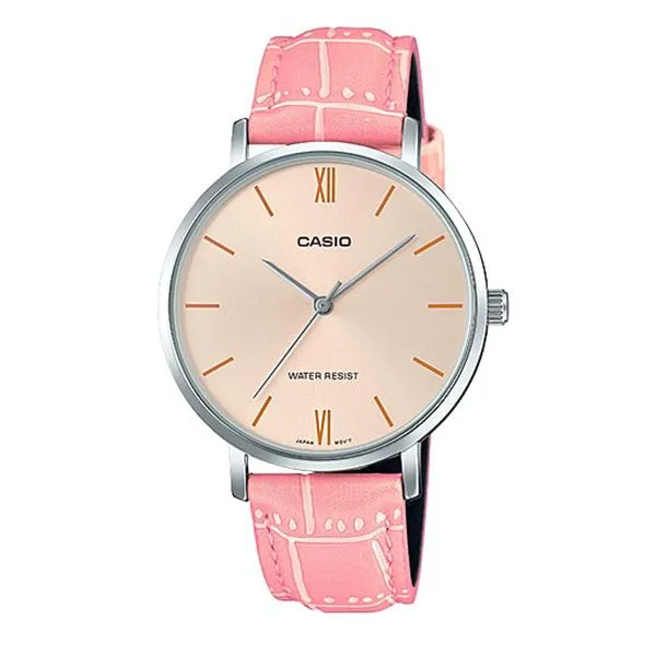 Casio Ladies' Analog Pink Leather Band Watch LTPVT01L-4B LTP-VT01L-4B