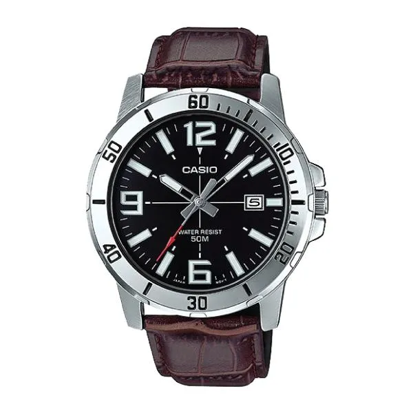 Casio Men's Diver Look Dark Brown Leather Strap Watch MTPVD01L-1B MTP-VD01L-1B