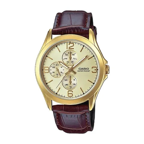 Casio Men's Standard Analog Dark Brown Leather Strap Watch MTPV301GL-9A MTP-V301GL-9A