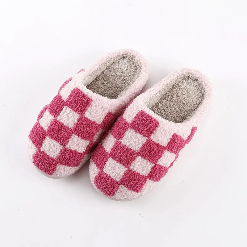 Comfortable Home Chessboard Grid Warm Winter Cotton Slippers