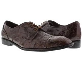 Dolce Pelle - Men's Brown Full Genuine Crocodile Derby Shoes Semi Brogues