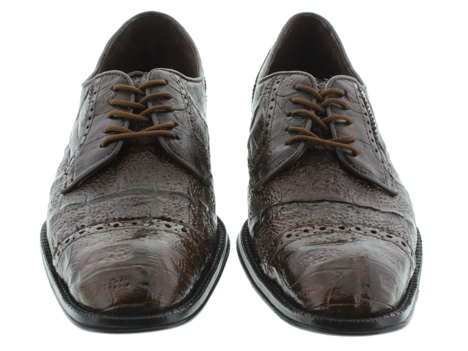 Dolce Pelle - Men's Brown Full Genuine Crocodile Derby Shoes Semi Brogues