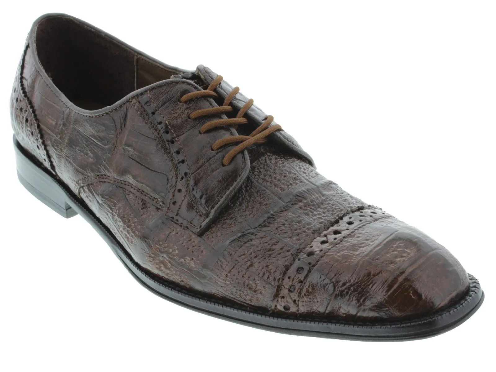 Dolce Pelle - Men's Brown Full Genuine Crocodile Derby Shoes Semi Brogues