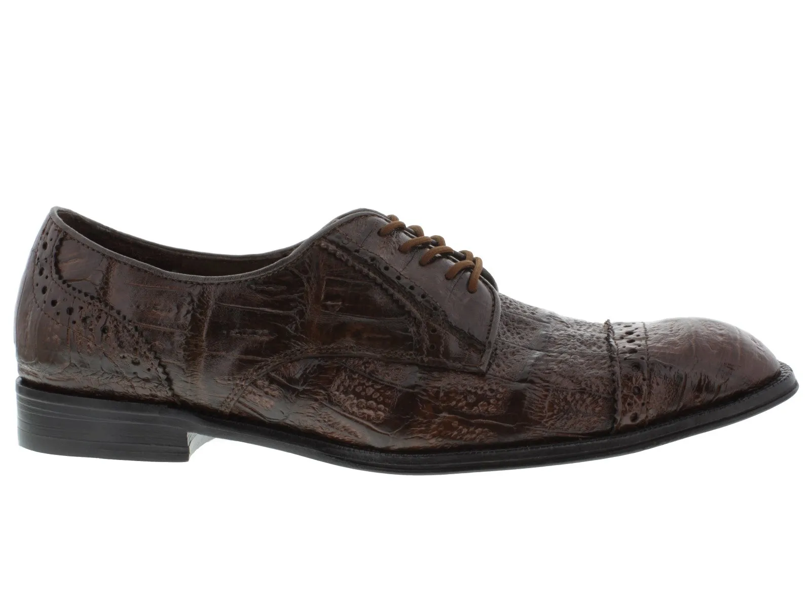 Dolce Pelle - Men's Brown Full Genuine Crocodile Derby Shoes Semi Brogues