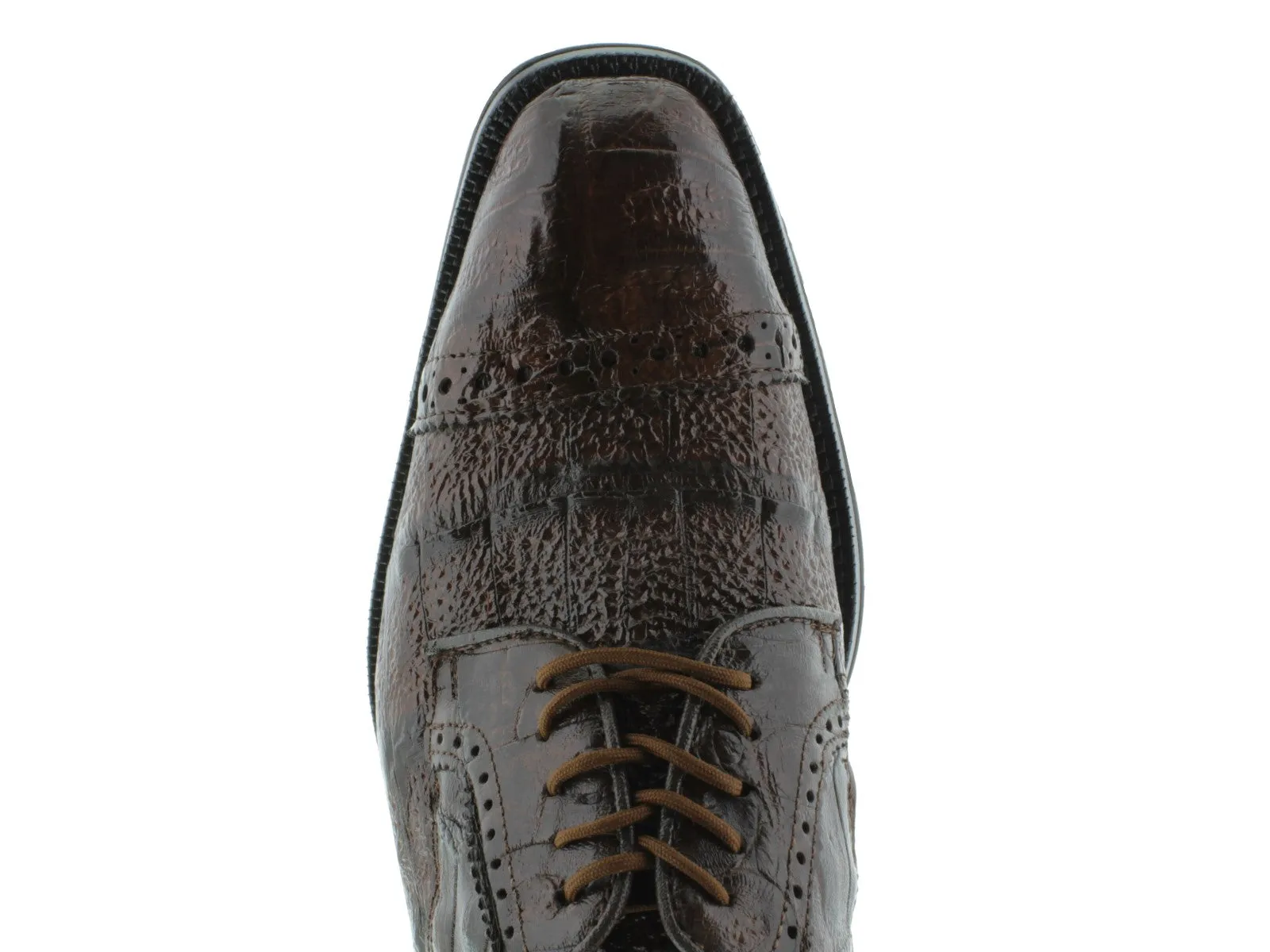 Dolce Pelle - Men's Brown Full Genuine Crocodile Derby Shoes Semi Brogues