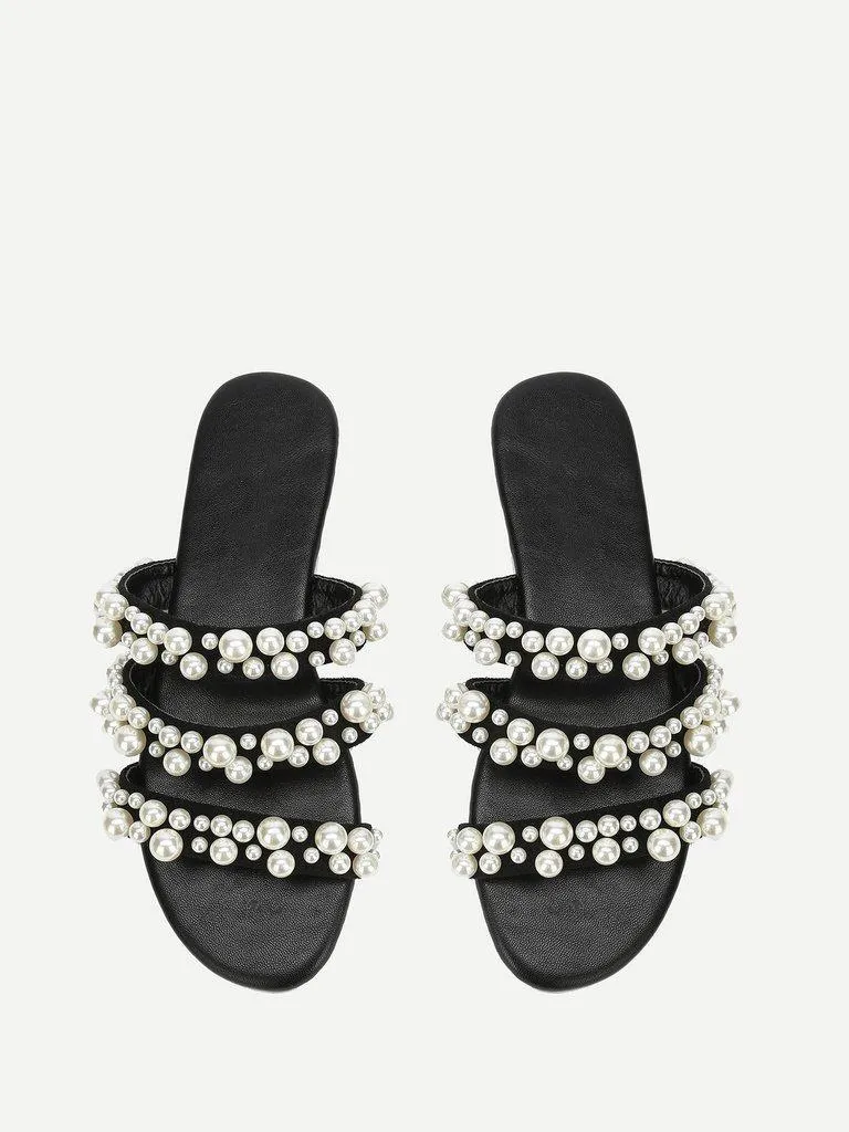 Faux Pearl Decorated Flat Sandals