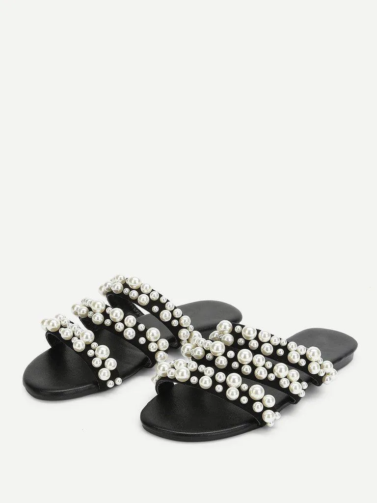 Faux Pearl Decorated Flat Sandals