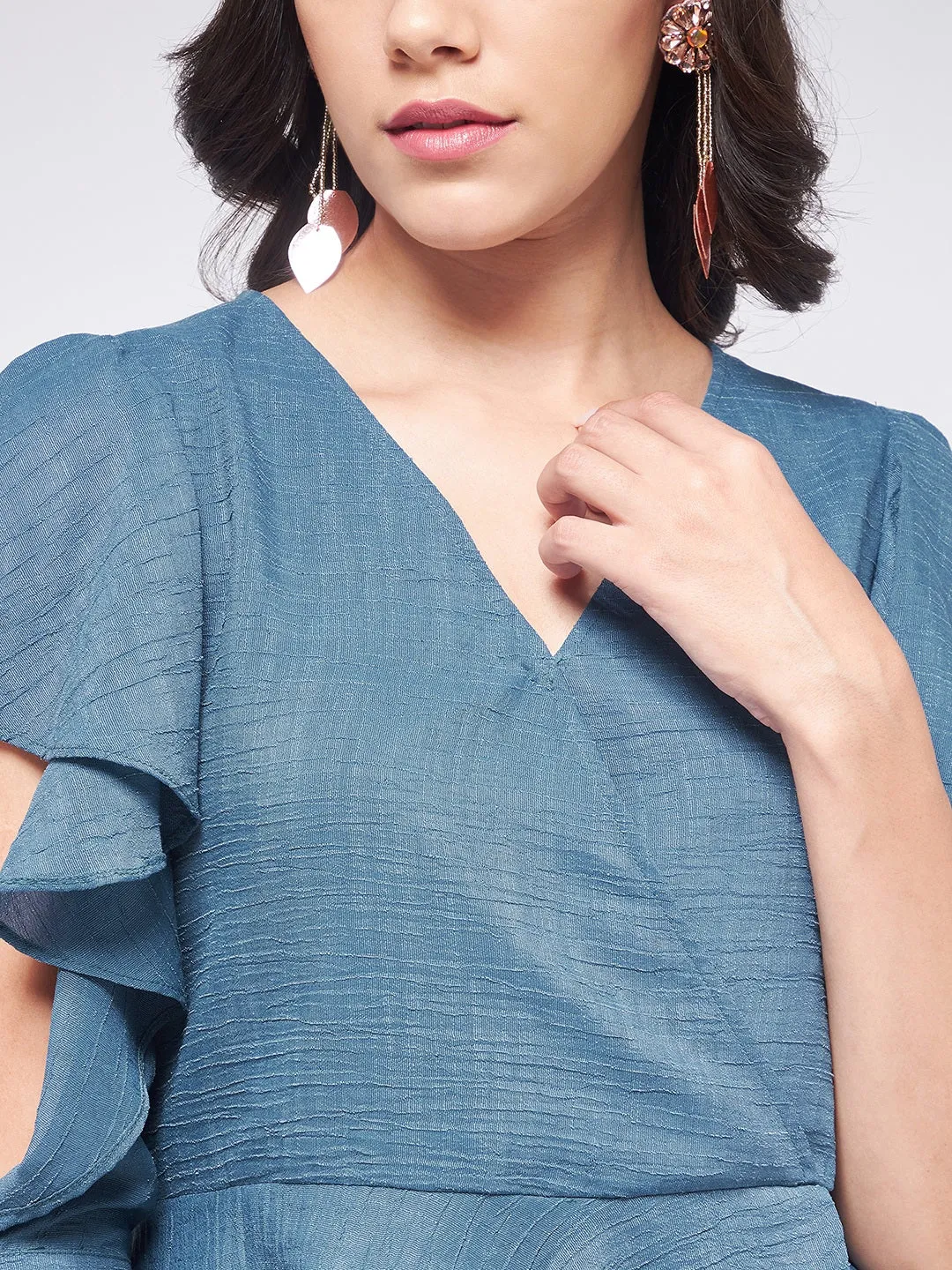 Flaunt Yourself In Solid Overlap Flared Sleeves Top