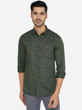 Green Printed Slim Fit Semi Casual Shirt | JadeBlue