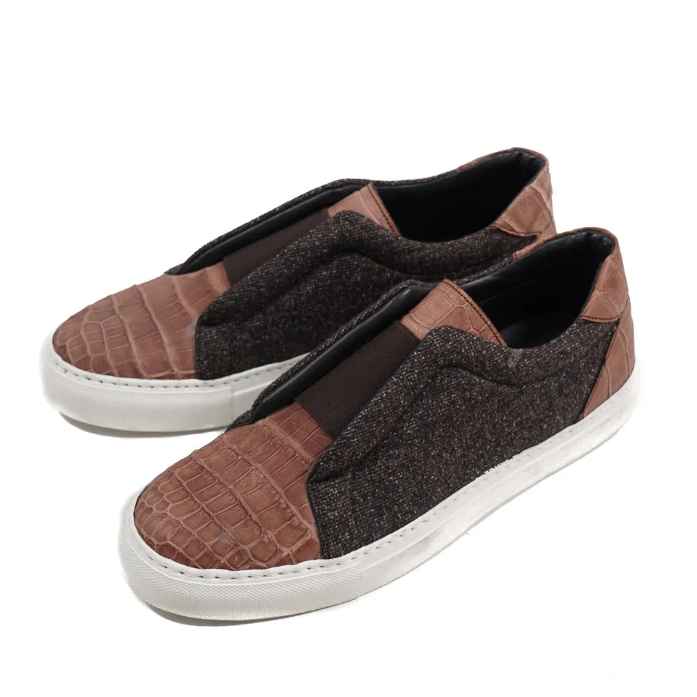 Isaia Crocodile and Wool Slip-On Sneakers