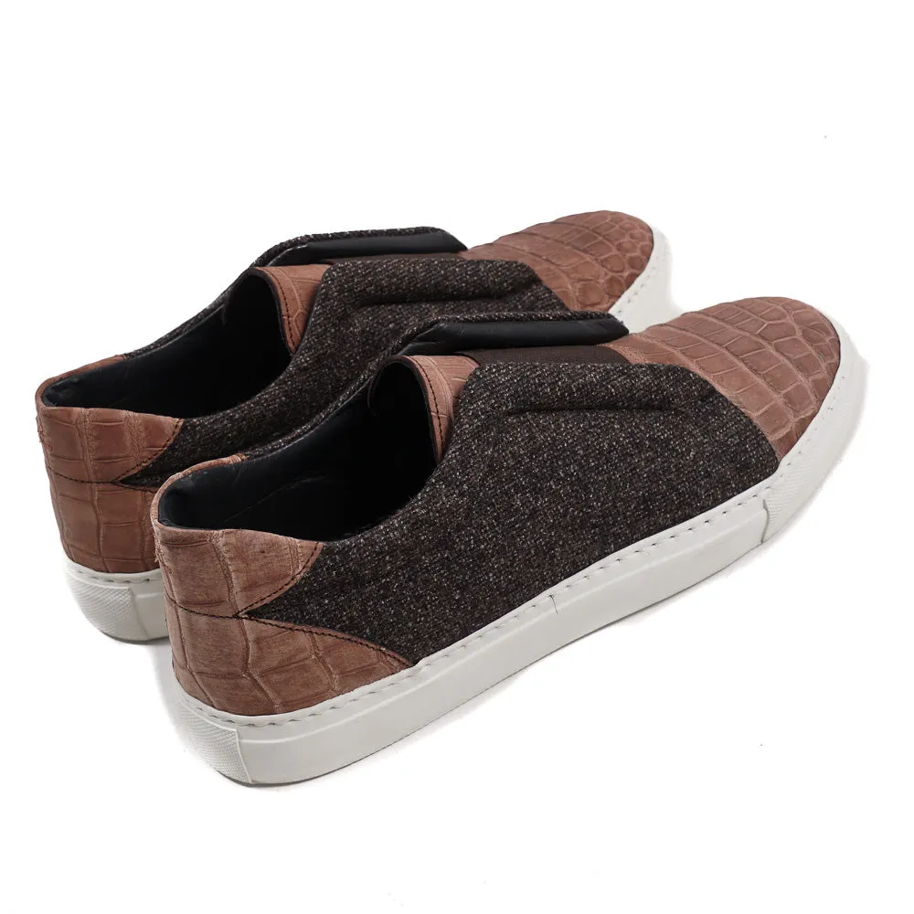 Isaia Crocodile and Wool Slip-On Sneakers