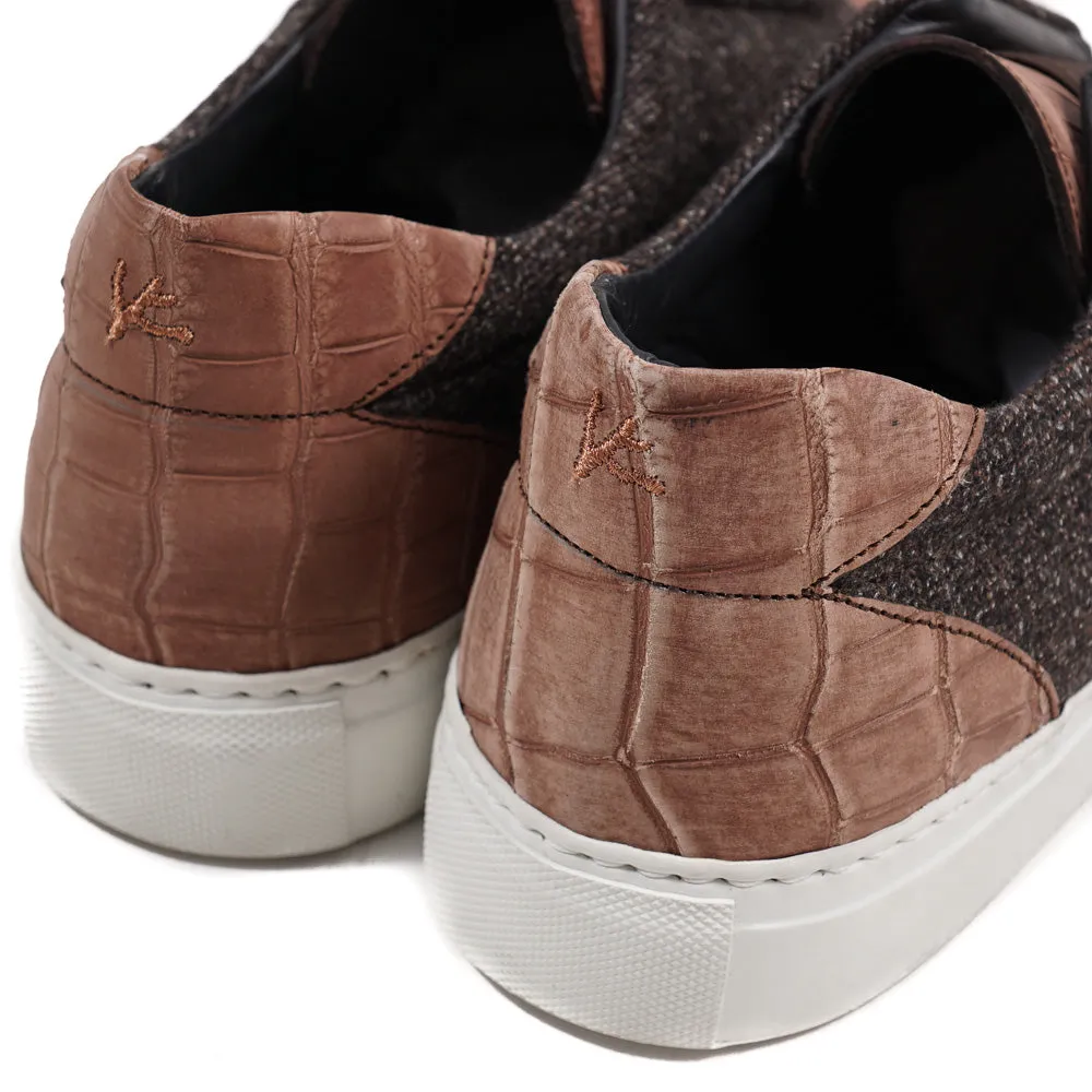 Isaia Crocodile and Wool Slip-On Sneakers