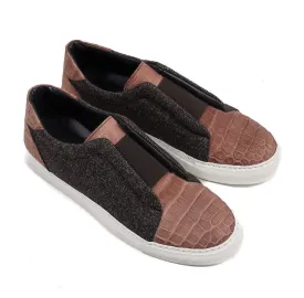 Isaia Crocodile and Wool Slip-On Sneakers