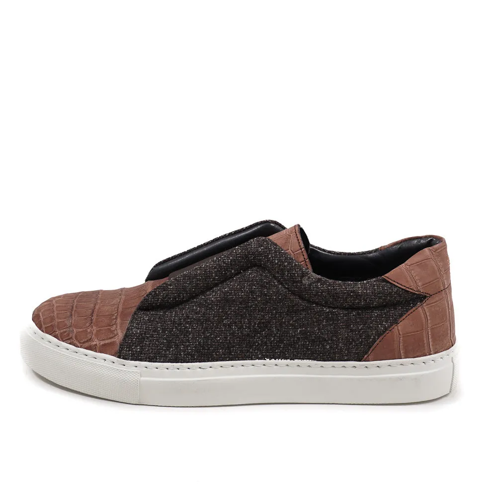 Isaia Crocodile and Wool Slip-On Sneakers