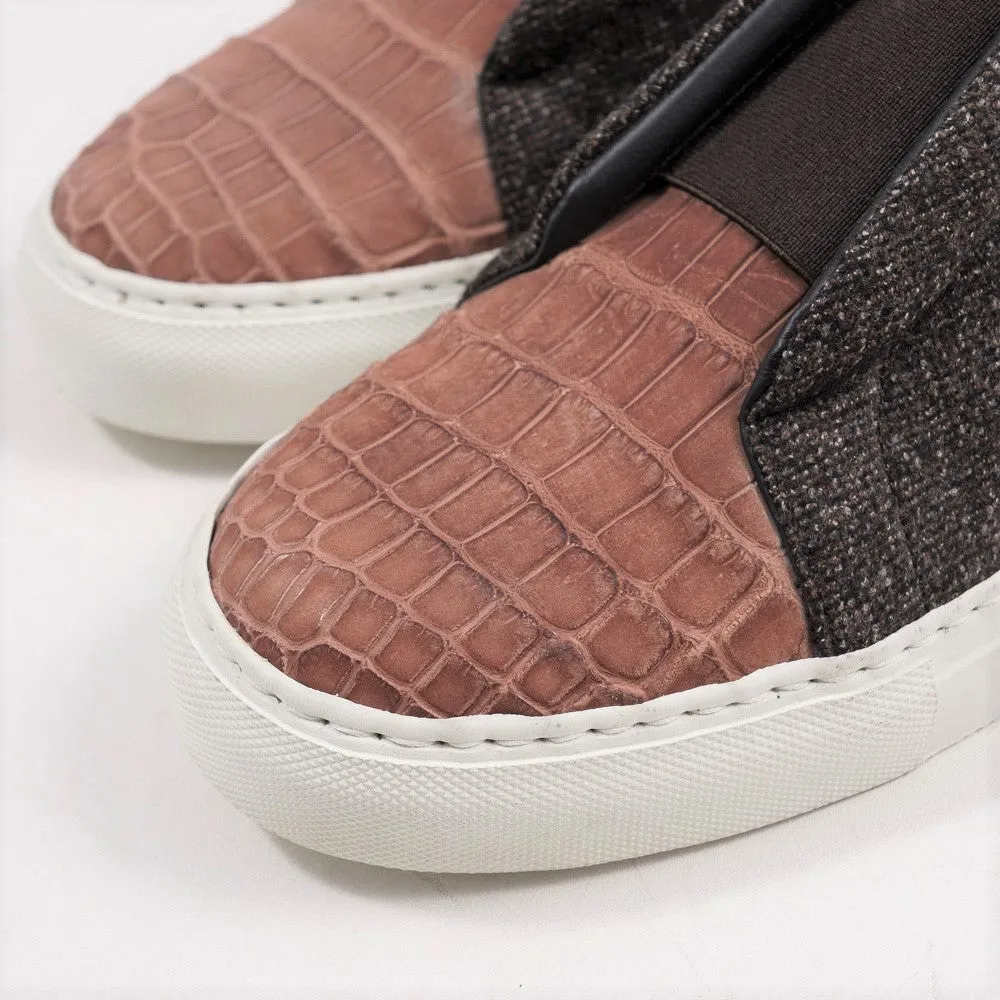 Isaia Crocodile and Wool Slip-On Sneakers