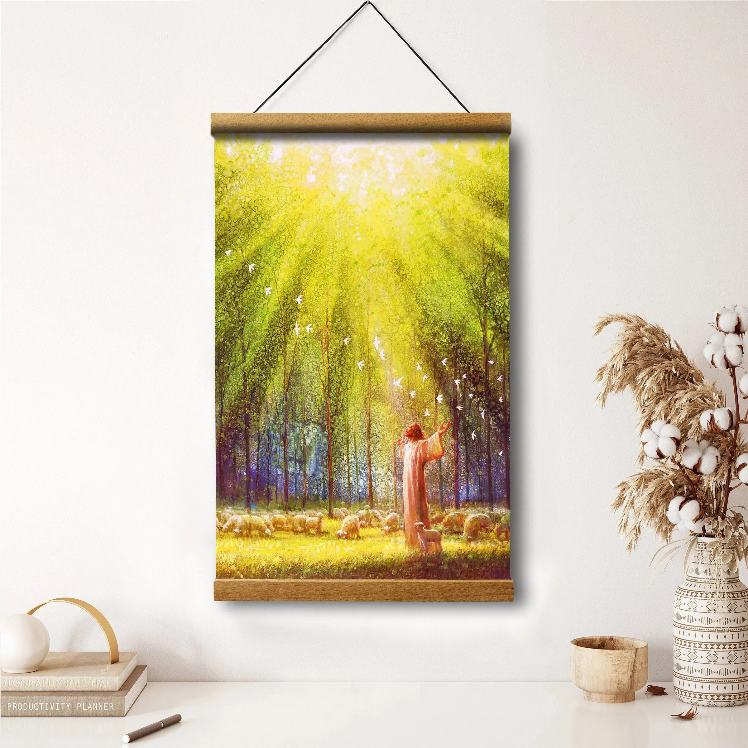 Jesus And The Lamb Picture - The Light Of His Love Portrait Hanging Canvas Wall Art - Christian Wall Decor - Religious Canvas