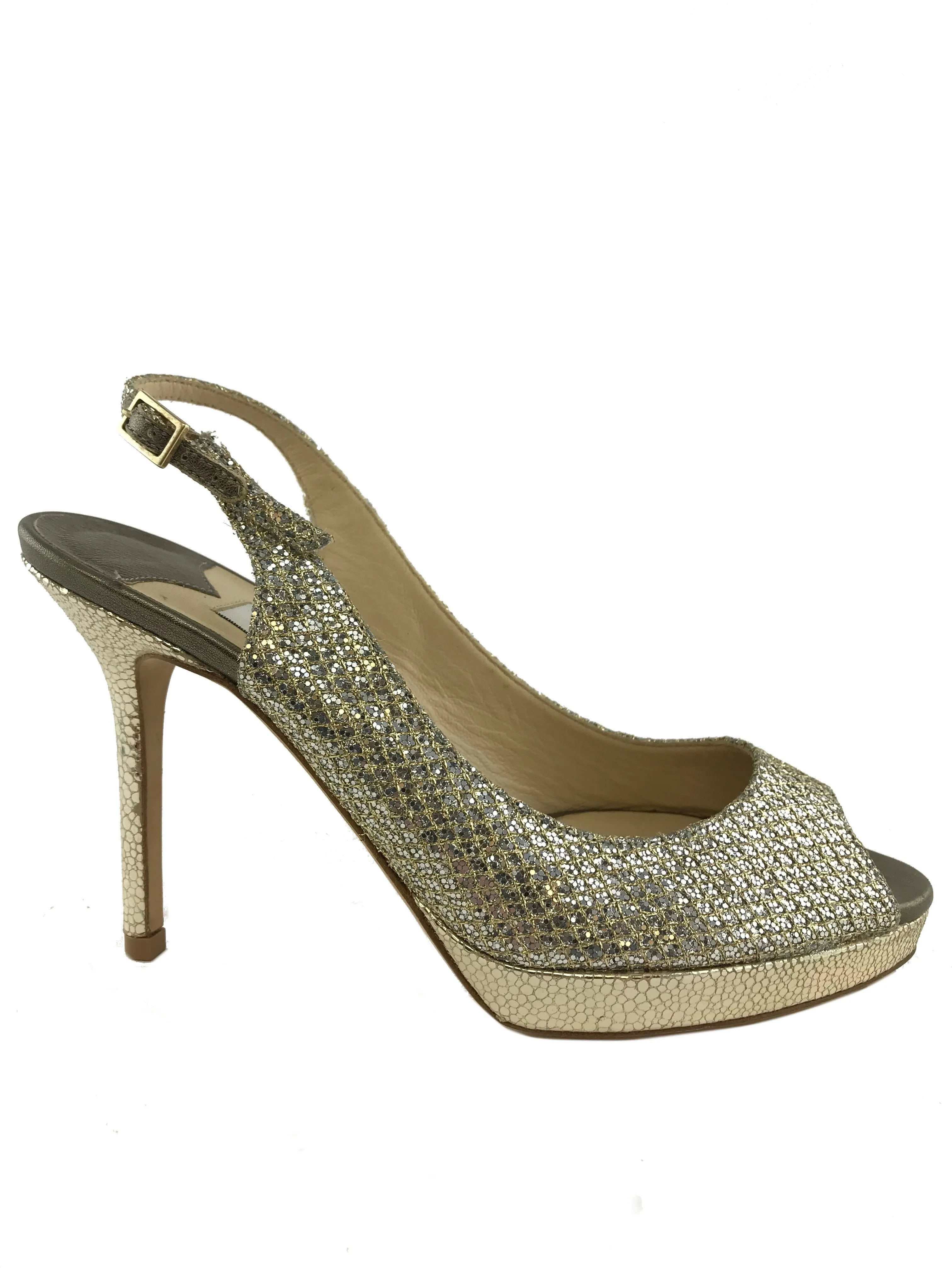 Jimmy Choo Nova Glitter Platform Slingback Sandal Size 6