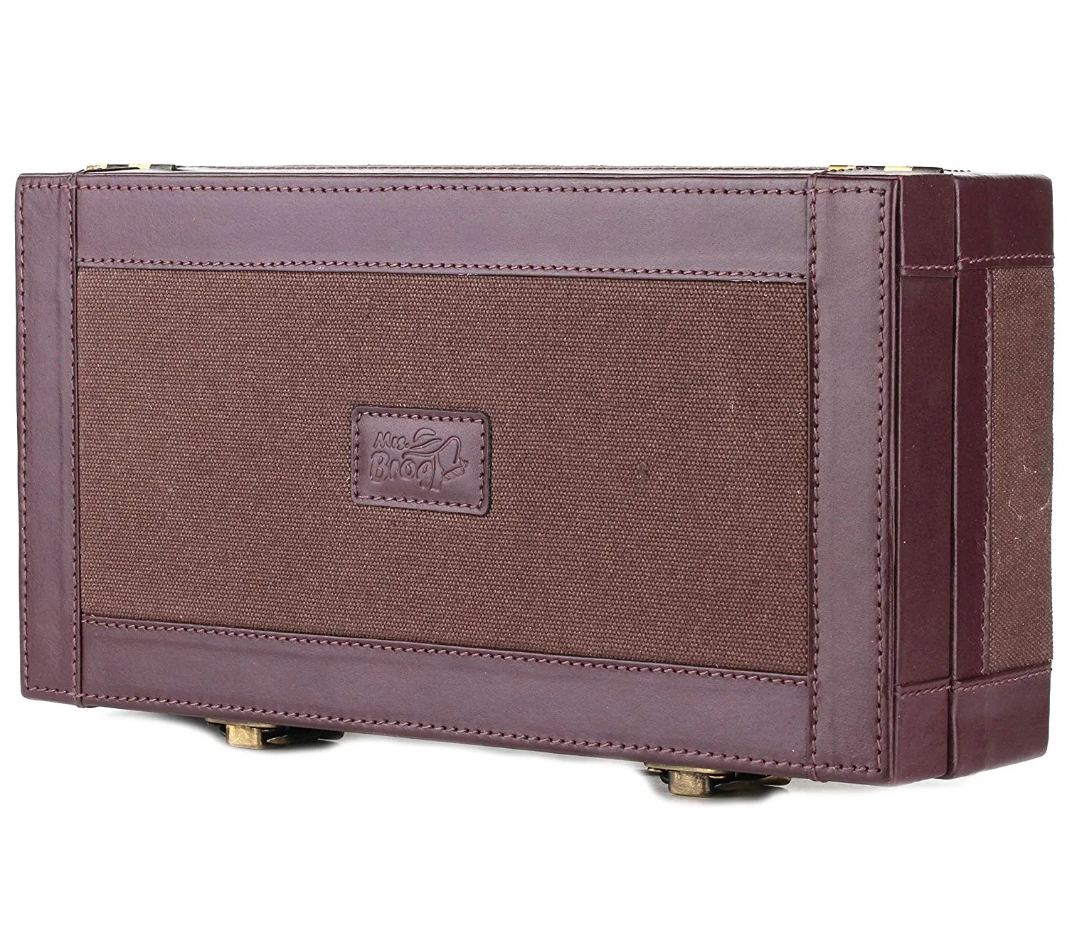 Leather Cigar Humidor Case Cedar Wood Box - Oil Pull-up   Canvas Leather - [Dark Brown Light Brown]