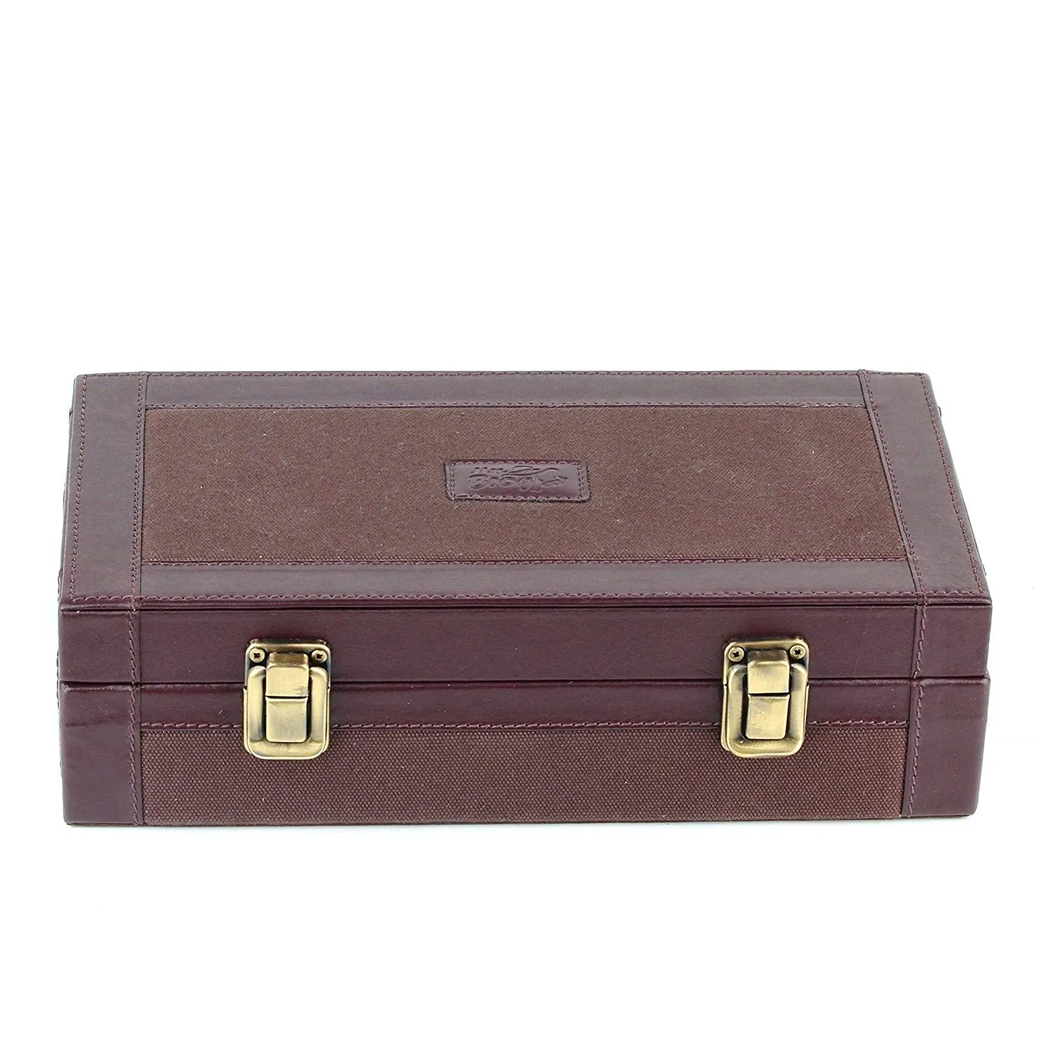 Leather Cigar Humidor Case Cedar Wood Box - Oil Pull-up   Canvas Leather - [Dark Brown Light Brown]