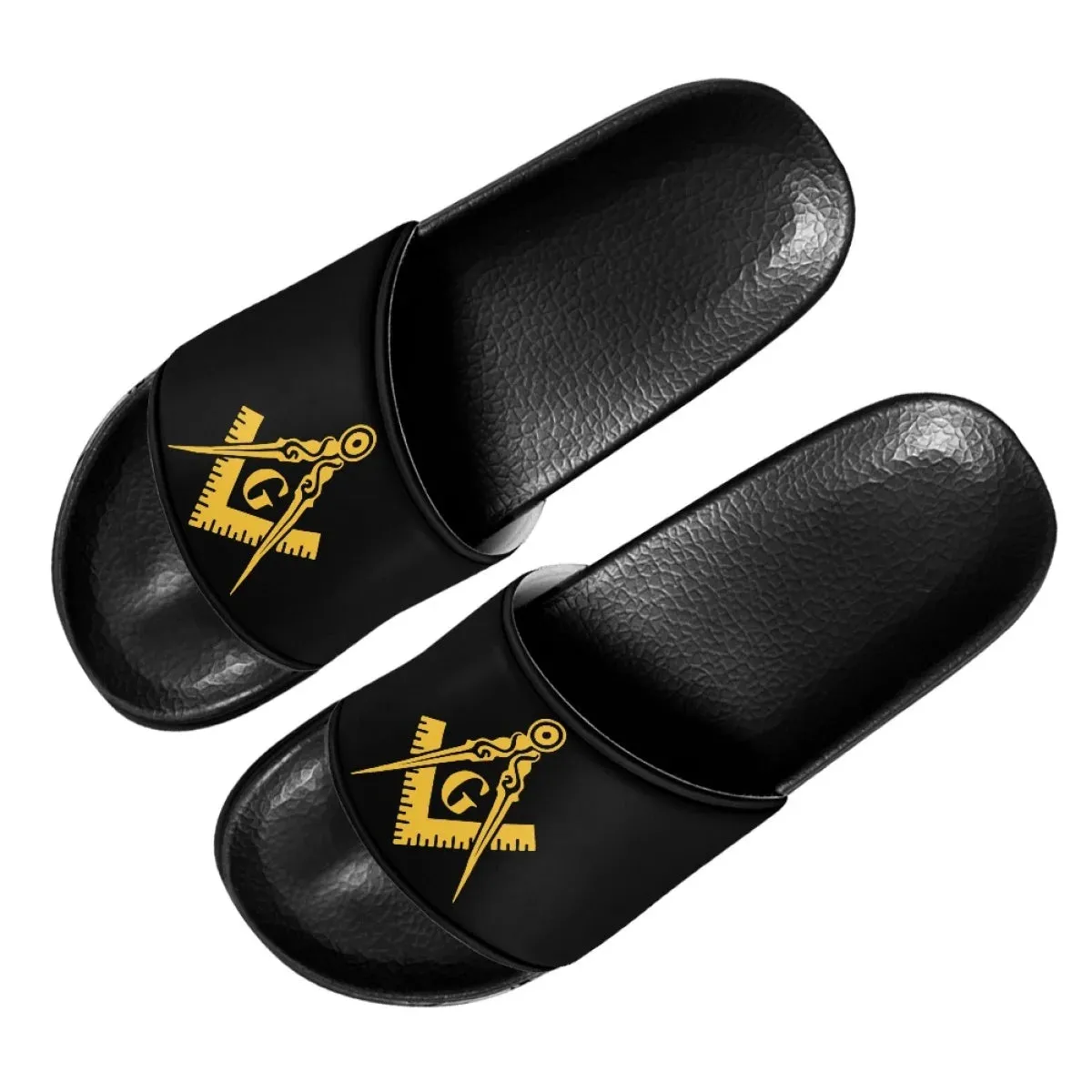 Master Mason Blue Lodge Sandals - Black Lightweight Pool Slides With Square & Compass G