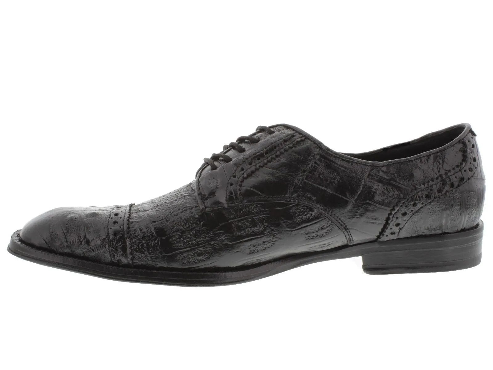 Mens Black Full Crocodile Skin Exotic Derby Dress Shoes - Dolce Pelle