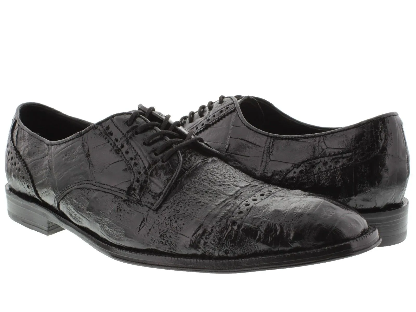 Mens Black Full Crocodile Skin Exotic Derby Dress Shoes - Dolce Pelle