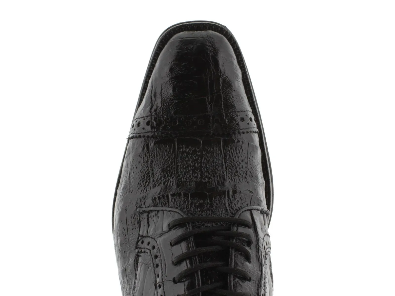 Mens Black Full Crocodile Skin Exotic Derby Dress Shoes - Dolce Pelle