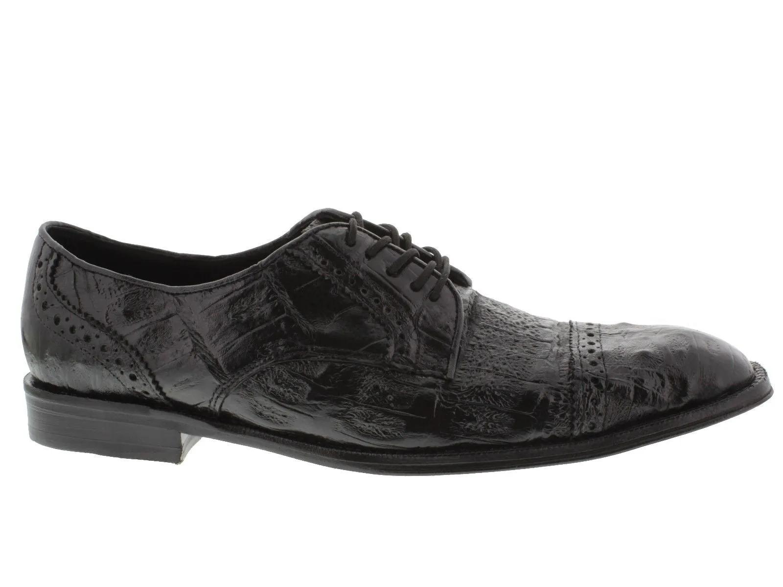 Mens Black Full Crocodile Skin Exotic Derby Dress Shoes - Dolce Pelle