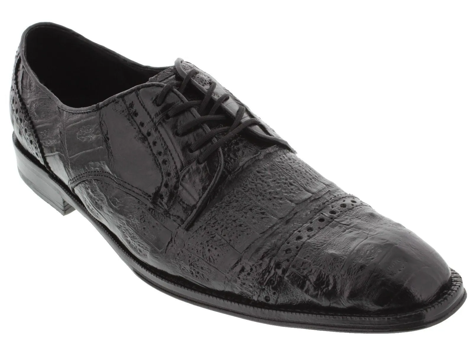 Mens Black Full Crocodile Skin Exotic Derby Dress Shoes - Dolce Pelle