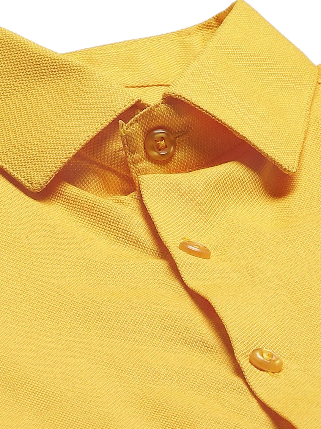 Men's Cotton Dark Yellow Self Design Classic Formal Shirt - Sojanya