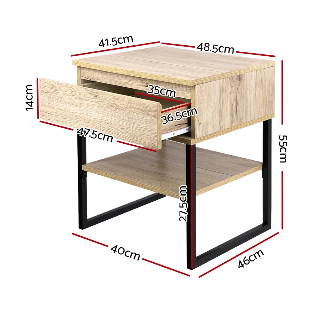 Metal Reinforced Bedside Table with Shelf & Drawer - Artiss