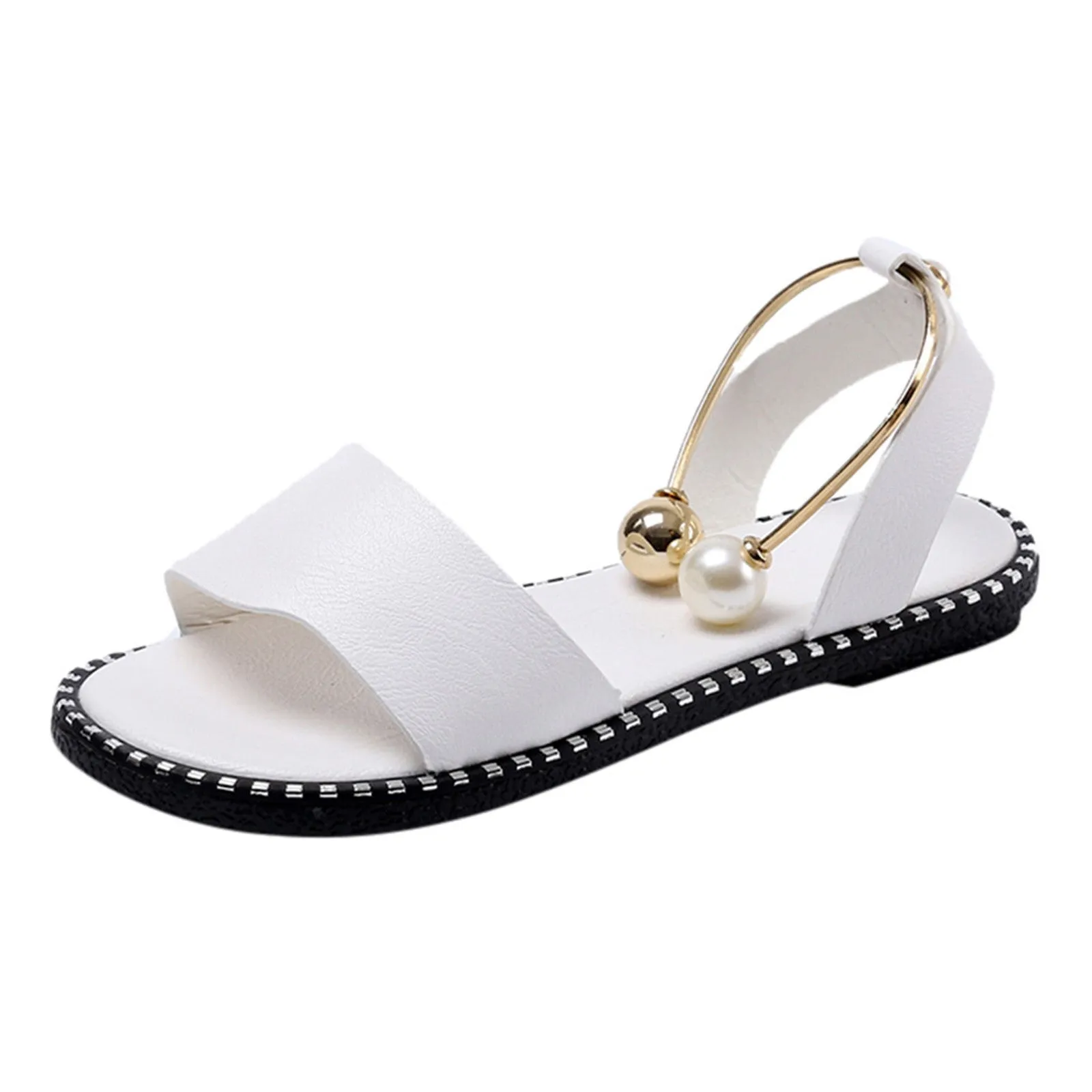 OCW Summer Premium Comfortable Pearl Buckle Women Leather Sandals