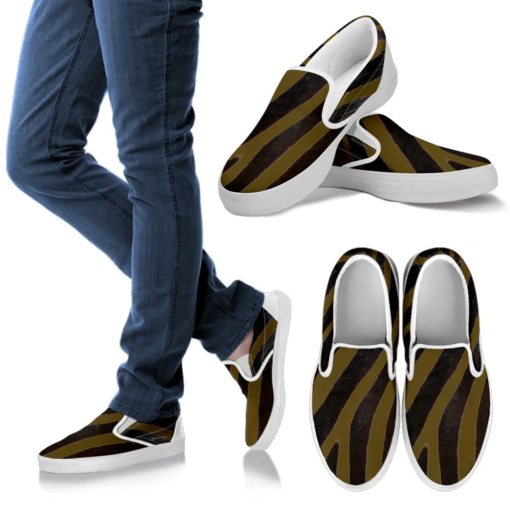 Olive Zebra Slip On Sneakers