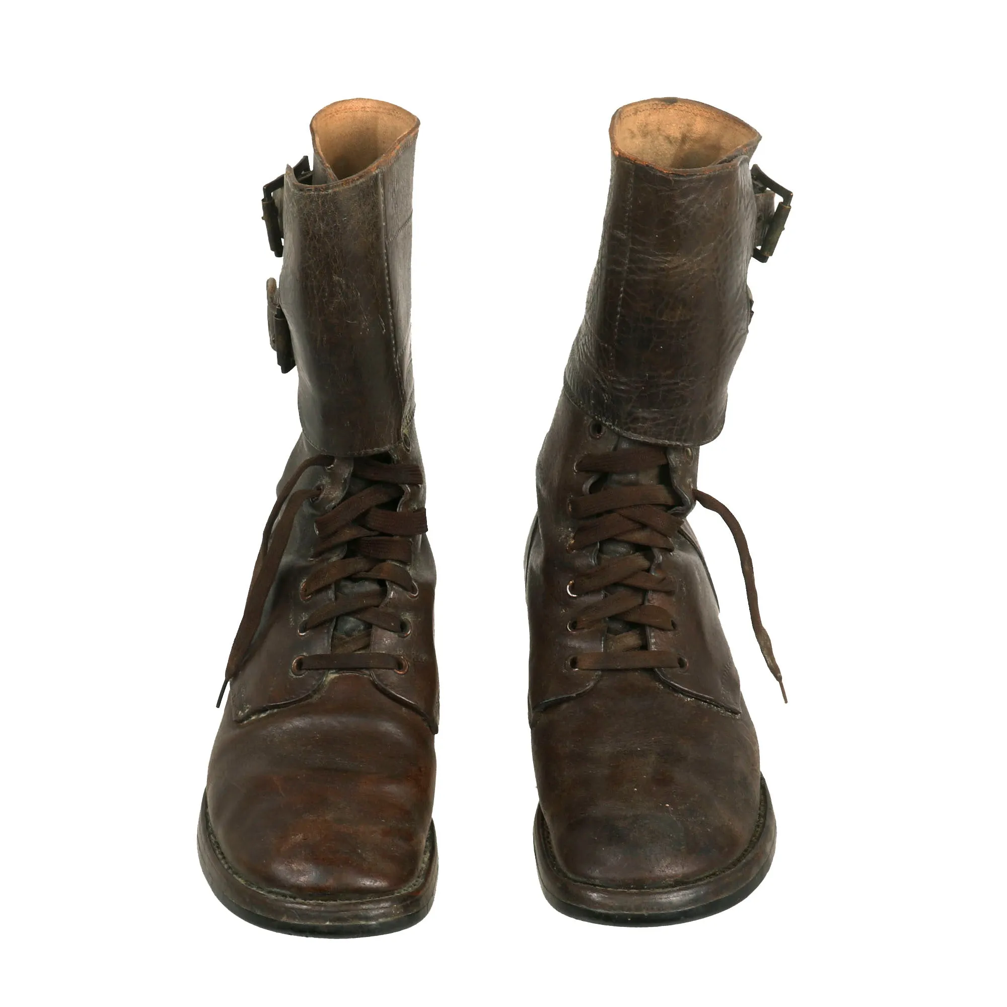 Original U.S. WWII / Korean War M-1943 Double Buckle Combat Service Boots by Endicott Johnson Corporation - Matched Size 8 ½