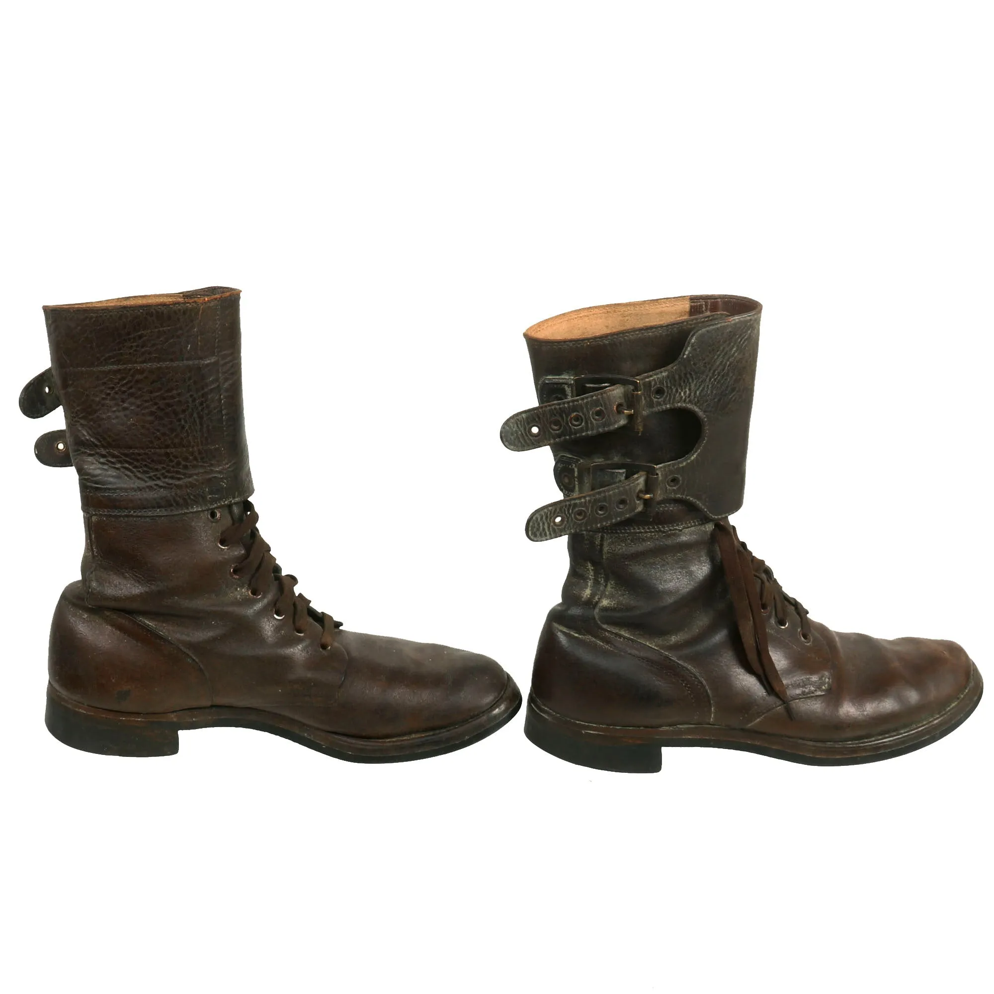 Original U.S. WWII / Korean War M-1943 Double Buckle Combat Service Boots by Endicott Johnson Corporation - Matched Size 8 ½