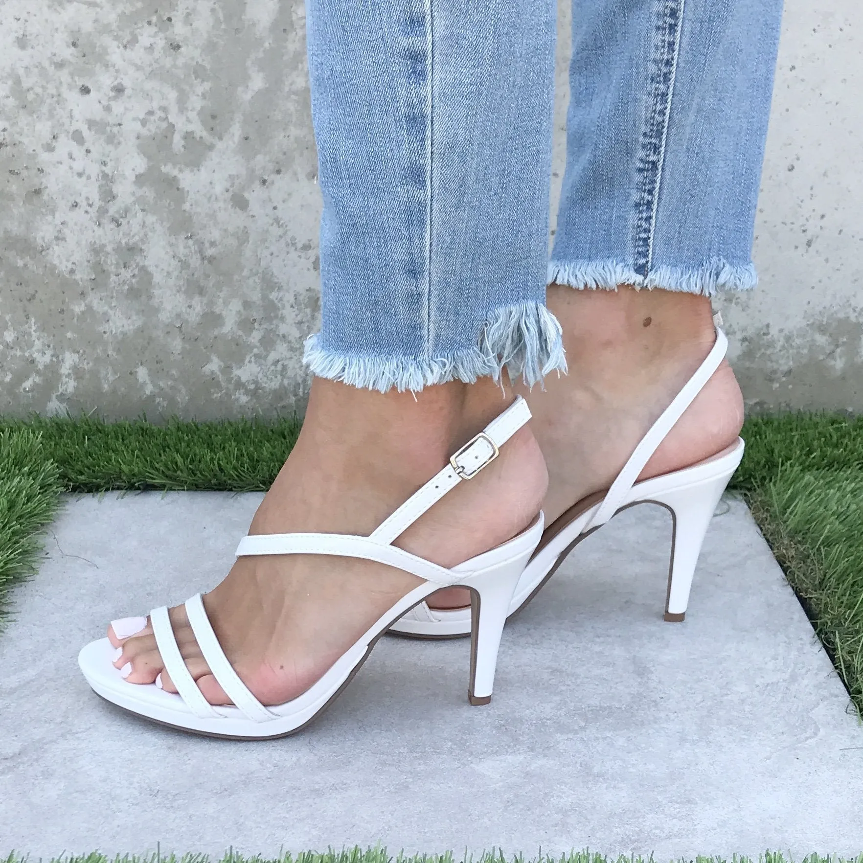 Patent Leather Slingback White Heels