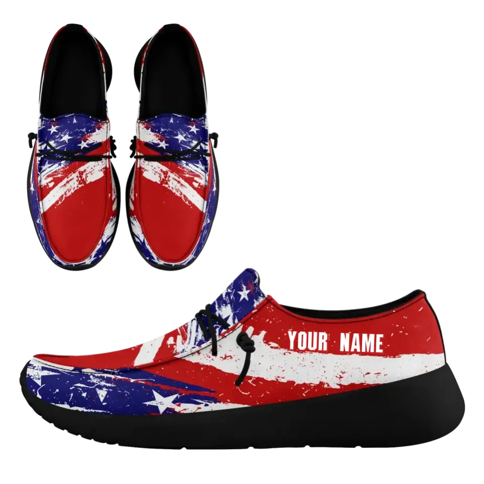 Personalized  America Flag Sneakers, Custom Patriotic Loafer Shoes,  Canvas Slip On Shoes,FN018-24020303-1b