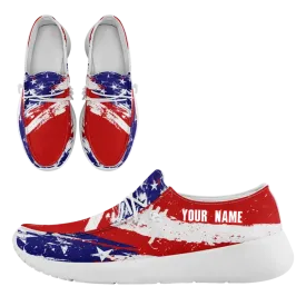 Personalized  America Flag Sneakers, Custom Patriotic Loafer Shoes,  Canvas Slip On Shoes,FN018-24020303-1w