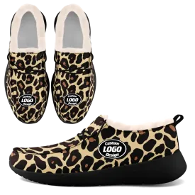 Personalized Leopard Loafer Shoes, Custom Warm Fur Driving Shoes, Comfortable Unisex Loafer Shoes