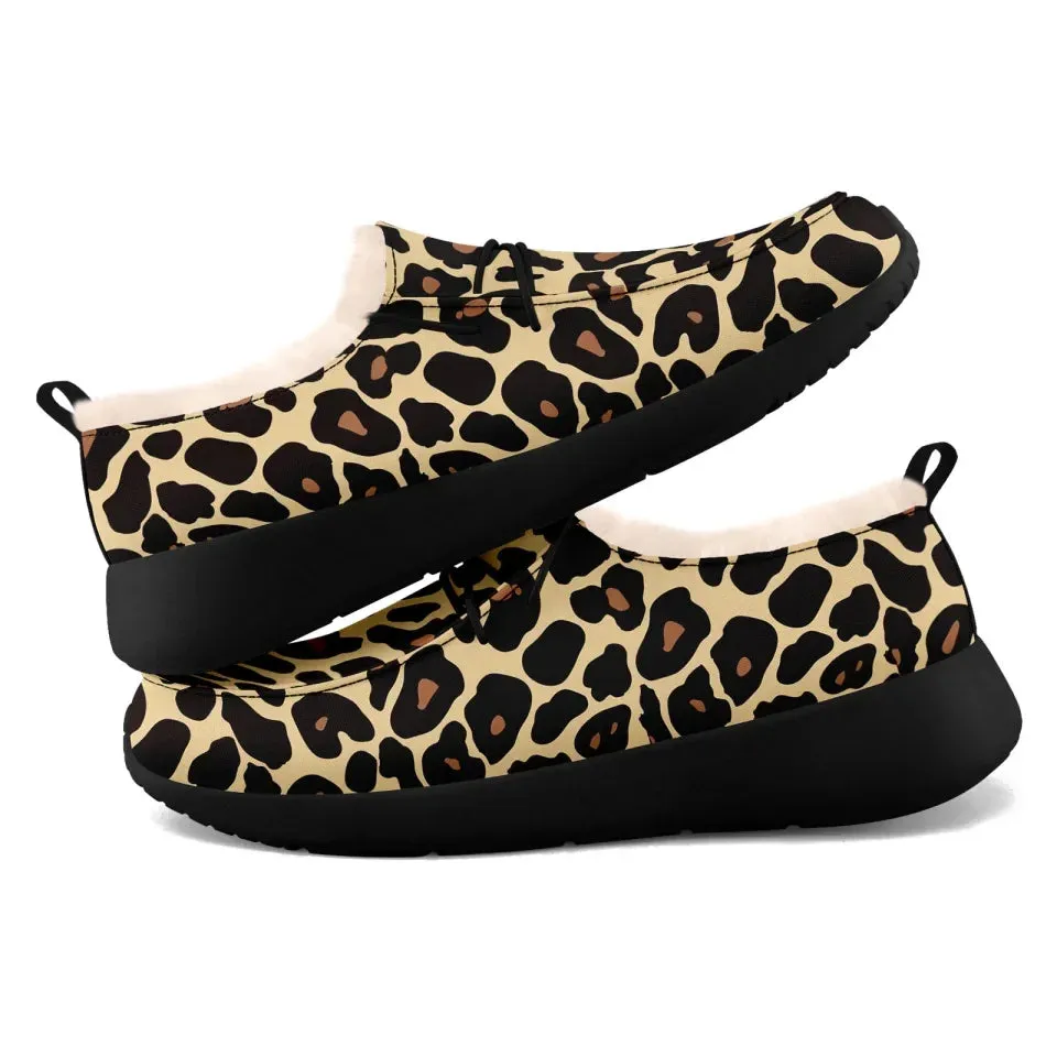 Personalized Leopard Loafer Shoes, Custom Warm Fur Driving Shoes, Comfortable Unisex Loafer Shoes