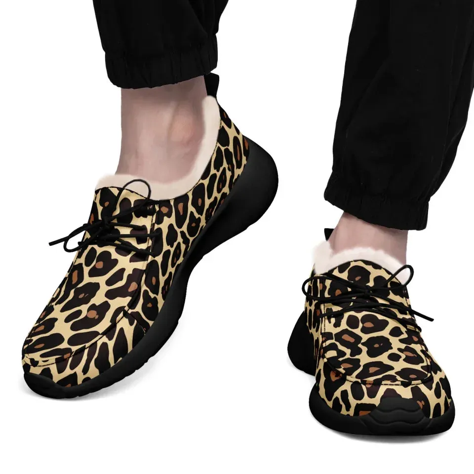 Personalized Leopard Loafer Shoes, Custom Warm Fur Driving Shoes, Comfortable Unisex Loafer Shoes