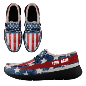 Personalized USA Flag Sneakers, Custom Stars and Stripes Loafer Shoes, Fur Lining Shoe, Pride in Comfort,FN042-24020304-4b