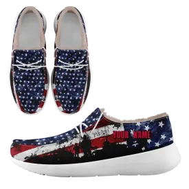 Personalized USA Flag Sneakers, Custom Stars and Stripes Loafer Shoes, Fur Lining Shoe, Pride in Comfort,FN042-24020304-7w