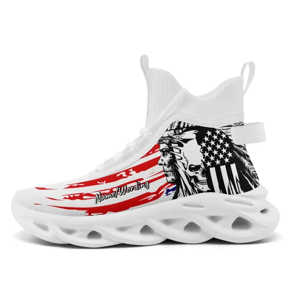 Personalized Veteran Sneakers, Custom Skull and Flag Shoes,  Breathable and Glow at Night Shoes