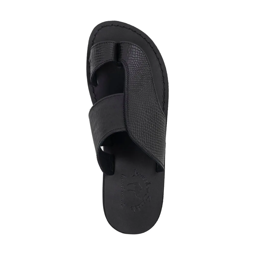 Peter LE - Leather Toe Strap Sandal | Black Alligator